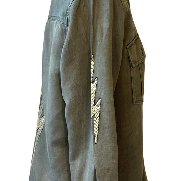 Loren Olive Lightning Bolt Shirt | Military Patch Embroidered Size S - Picture 4 of 8